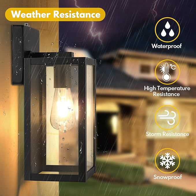BesLowe 2-Pack Dusk to Dawn Outdoor Wall Lanterns Lights, Matte Black Waterproof Exterior Sconces with Clear Glass, Anti-Rust Outdoor Light Fixtures Outside Lights for House, Porch, Garage, Doorway