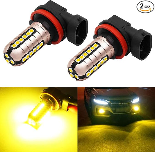 PHINLION 3000 Lumens Golden Yellow H11 LED Fog Light Bulbs Super Bright 3030 27-SMD H8 H16 LED Bulb Replacement for DRL or Fog Lamps, 3000K Yellow