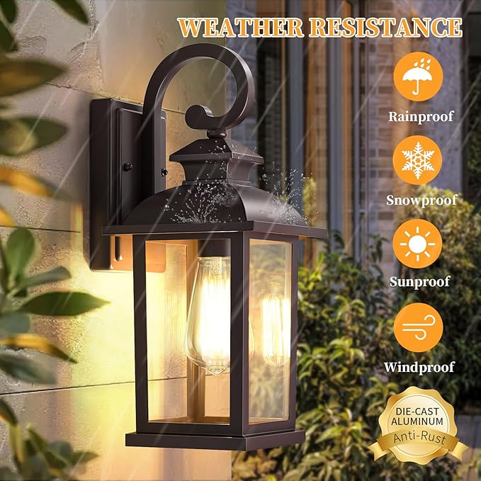 Brown Outdoor Wall Lights Exterior 2-Pack,15" Waterproof Retro Front Porch Lights Outdoor Wall Sconce Lights Fixtures Wall Mount for House Entryway Garage, Bulbs Not Included