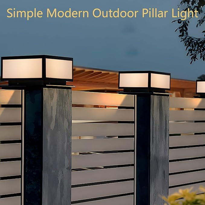 Modern Column Post Light, 15.74"x15.74" Outdoor Pillar Fence Cap Lights For Garden Patio Deck Decoration Lantern Wired High Voltage E26 E27 Base