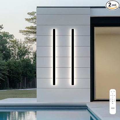 𝗠𝗢𝗗 𝗟𝗜𝗚𝗛𝗧𝗜𝗡𝗚 Haylen | Waterproof Outdoor Wall Light, LED Dimmable with Remote 3000K-6000K, Long Outdoor Porch Lights, Wired Lighting Fixture, Patio Exterior Wall Sconce, 2-Pack (Black, 47")
