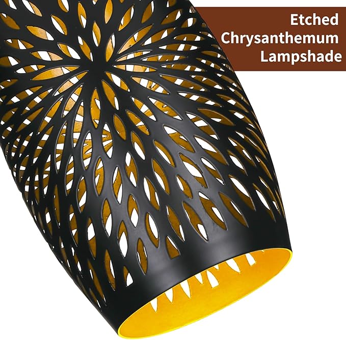 Pendant Light Shade Replacement, Metal Lampshade with 1-5/8" Fitter, ALUCSET 7.8" Height and 4.7" Diameter Etched Hollowed Lamp Shade, Metal Oval Shaped Cover for Chandelier Pendant Light Wall Lamp