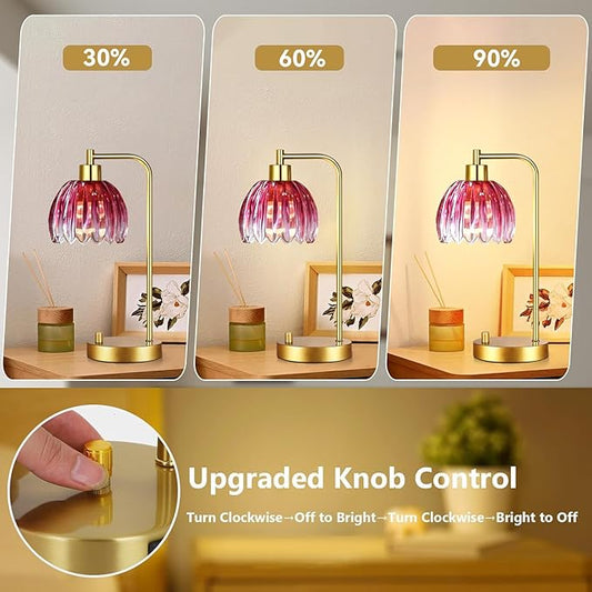 Pink Table Lamp Set of 2,Small Gold Bedside Lamps Dimmable Boho Bedroom Lamp with Flower Glass Lamp Shade,Vintage Mid Century Modern Mini Nightstand Lamp for Girls Kids Bedroom Living Room
