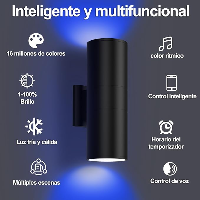 Smart Outdoor Up Down Wall Light, Bluetooth App & Remote Controlled Color Changing Porch Sconce, RGBCW LED 2700K-6500K Tunable White, Dimmable Waterproof Exterior Wall Light for House