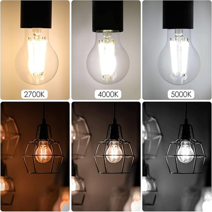 Energetic Dimmable A19 LED Edison Light Bulb, 12W Equivalent 100W, 1600LM High Brightness, 4000K Cool White, Clear Antique LED Filament Bulb for Home, Bathroom, E26 Standard Base, 6-Pack