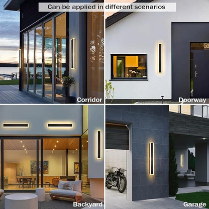 2 Pack 24 Inch Outdoor Porch Wall Lights, 3000K Modern LED Exterior Wall Sconce, Long LED Linear Outdoor Lights for Garage Doorway Patio Stairway