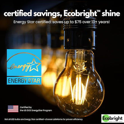 EcoBright 8PK Dimmable A19 LED Filament Bulb 40W Equivalent 5W E26 Base 450 Lumens CRI90 Flicker Free Clear Glass Energy Star Title 20 Warm White 2700K for Lamps Indoor Use