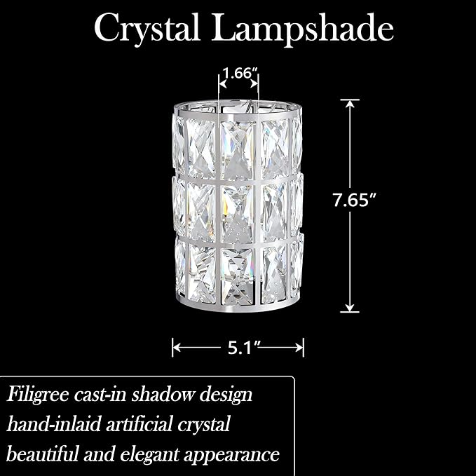 Doraimi Lighting 3 Pack Polyhedral Crystal Metal Pendant Ceiling Chandelier Wall Sconce Lamp Replacement Cover Shade Fixture Brushed Nickel Finish,1.66" Fitter Size,7.7" High*5.1" Diameter
