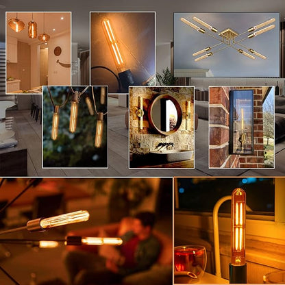 7.3 Inch E26 Led Bulb 6W Dimmable, 2200K Amber White Vintage Edison Bulbs, Equal 80 Watt T10 T9 Long Tubular Glass Light Bulb 800LM for Rustic Pendant Pipe Wall Sconces - UL Cert 6Pack