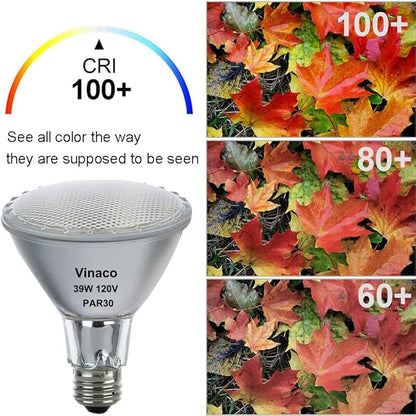 Vinaco PAR30 Long Neck Halogen 39W 120V (PAR30 50W Equivalent), Long Lasting 6 Pack PAR30L Flood Light Bulb, PAR30 Dimmable, High Output 500LM with PAR 30 E26 Warm White 2800K Indoor Outdoor PAR30LN