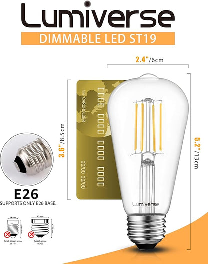 Lumiverse Dimmable Edison Bulbs 60 Watt LED, 2700K Soft White, Antique Style ST58 LED Filament Bulbs, E26 Base LED Bulb 5.5W, Clear Glass, Pack of 60