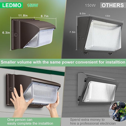 ledmo Wall Pack Light 150w Waterproof 5000K 21000lm 100-277V Equivalent Energy Save Ultra Bright Commercial Outdoor LED Wall Lights Exterior Security Flood Lighting 4 Pack for Yard,Garage,Building