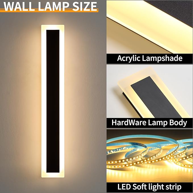 Mikeru Upgraded Widened 2pack 23.6inch Outdoor Wall Light Fixtures, 3000k Exterior Lighting Fixtures Ip65 Waterproof Rust Long LED Wall Light Hardwire Wall Mount Porch Lights (Width: 5.5inch)