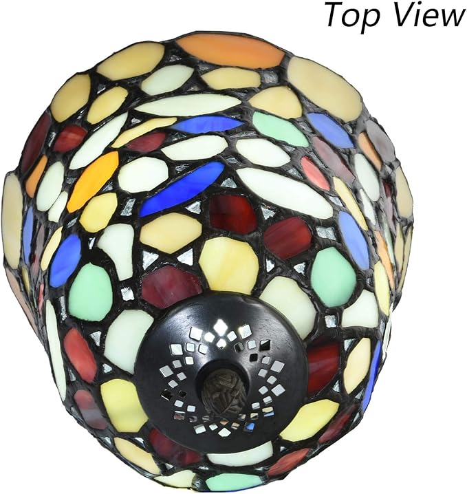 Bieye L10729 Colored Cobblestone Tiffany Style Stained Glass Table Lamp with 6-inch Wide Lampshade, Multi-Colored, 15 inch Tall