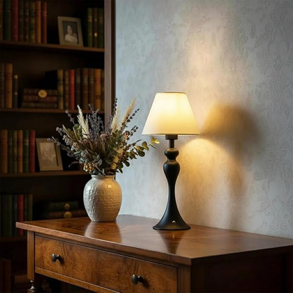 Cordless Table Lamp,Portable Fabric Shade LED Desk Lamps,5200mAh Battery Operated, 3 Color Stepless Dimming Up, for Restaurant, Bedroom,Camping,Coffee Shop,Bar,Night Light(Black)
