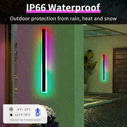 2 Pack Modern Outdoor Wall Lights, 39.3inch RGB LED Wall Sconce, IP65 Waterproof, Multi-Color Dimmable Light Fixture, Wall Mounted Lamps for Porch, Patio, Garage, House, with Remote Control