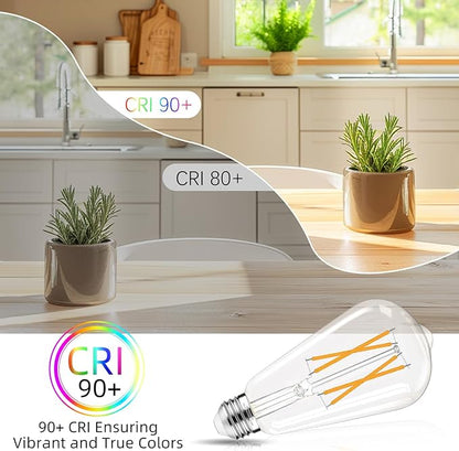 Edison Bulbs 60 watt Equivalent LED, E26 Bulb Dimmable, Soft White 2700K, ST58 Vintage Light Bulbs, 90+ CRI, 6W 600LM, E26 Medium Base, Clear Glass, 18 Pack