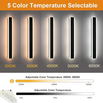 VINLUZ 2 Pack 48in Modern LED Outdoor Light, Garage Sconces Wall Light, IP65 Waterproof Exterior Wall Mount Lighting, Black Outdoor Wall Light Fixtures for House, Patio Courtyard Porch Garden