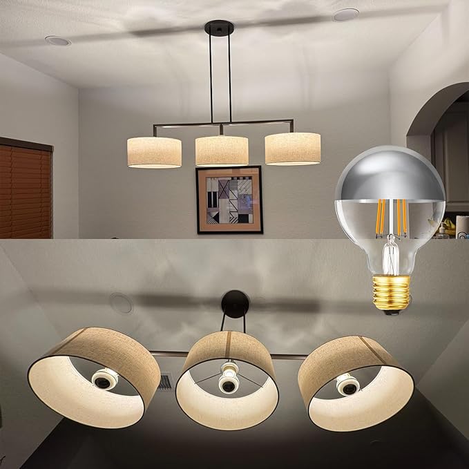 Half Chrome Light Bulb Dimmable 6W Anti Glare LED Light Bulbs 60 Watt E26 Silver Dipped Bulb 4000K Daylight G25 Globe Shape Decorative LED Bulbs G80 Bulbs for Bathroom,Vanity,Mirror,4 Pack