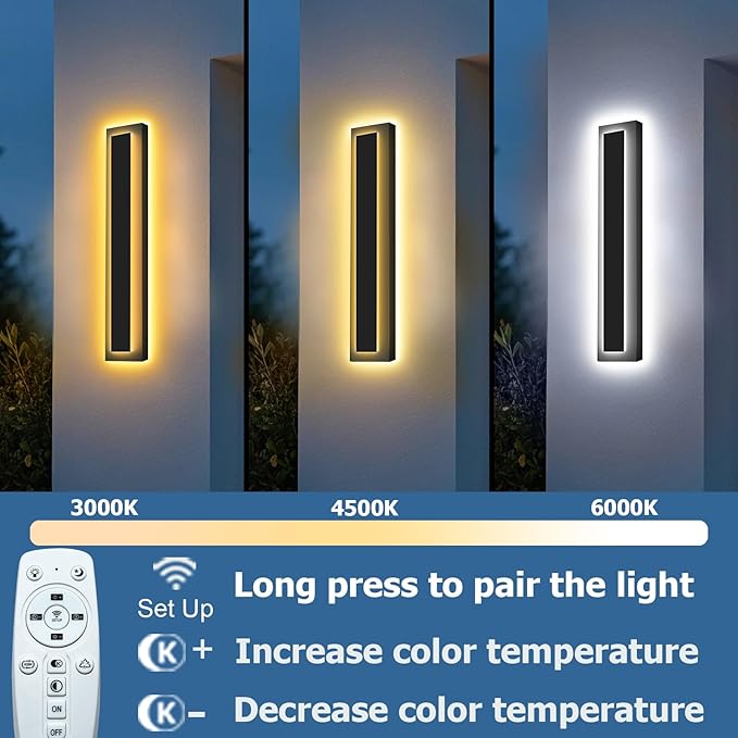 Picico 2pc 12in Modern LED Outdoor Wall Lights, Dimmable Black Exterior Wall Sconce Lighting Fixtures, Rectangular Mini Outdoor Garage Lights, 360° Beam Angle,Vertical Outdoor Lights for House Porch