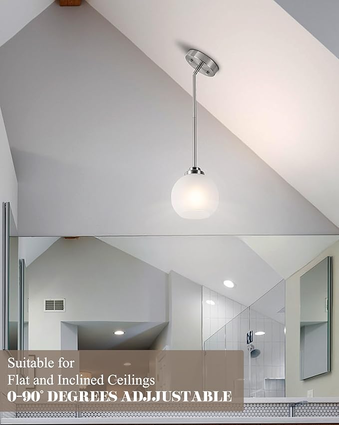 3 Pack Globe Pendant Light, Brushed Nickel Hanging Ceiling Lights with White Frosted Glass Shade, Modern Adjustable Lights for Kitchen Island Bedroom Hallway