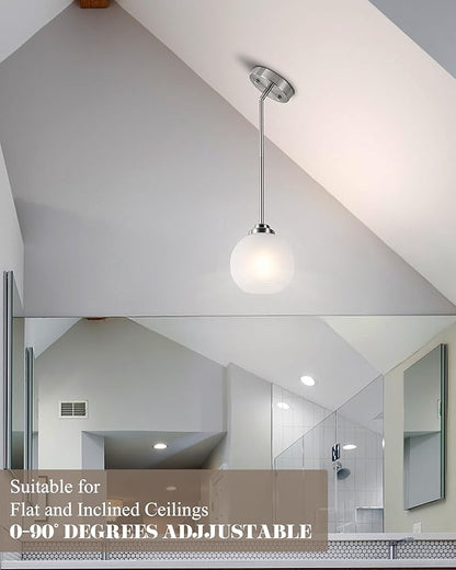 3 Pack Globe Pendant Light, Brushed Nickel Hanging Ceiling Lights with White Frosted Glass Shade, Modern Adjustable Lights for Kitchen Island Bedroom Hallway