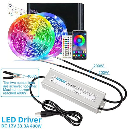 LED Driver 12V400W Waterproof Power Transformer 90-130V AC to DC 12V33.3A Switching Power Supply IP67 with 3-pin Plug Suitable for Indoor and Outdoor LED Lighting and Any 12V DC LED