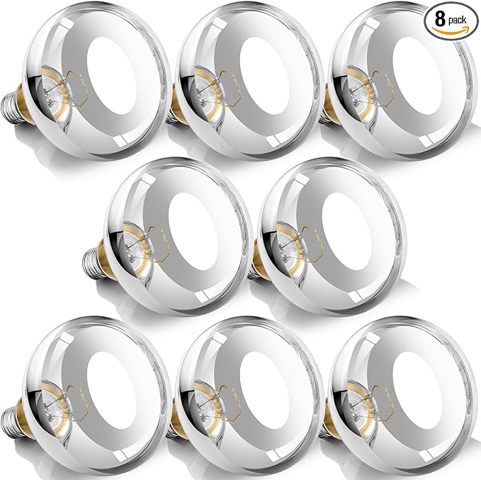 250W Heat Lamp Bulbs, 8000 Hours Rated, R40 Bathroom Shower Incandescent Light Bulb, Infrared Heating for Chickens, Reptiles, Pets, Food, E26 Base, 8 Pack