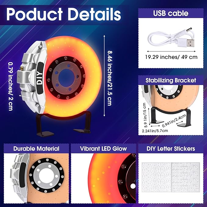 WILLBOND Gifts for Car Guys - Brake Disc LED Rechargeable Night Light Table Ambient Lamp with Touch Switch - Car Lovers Enthusiast Mechanic Valentines Birthday Gift for Him - Patent Pending(Sliver)