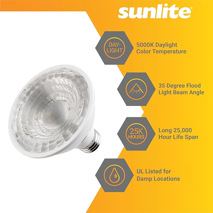Sunlite LED PAR30 Short Neck Flood Light Bulb, 9 Watt, (75W Equivalent), 850 Lumens, Medium Screw (E26) Base, Dimmable, ETL Listed, 4000K Cool White, 6 Count