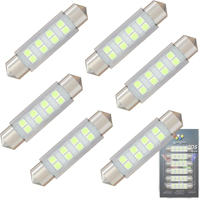 Festoon 578 LED Bulbs,211-2 LED Car Bulb 43mm 44mm Ice Blue,DC 12V 212-2 LED Bulb for Boat RV Automotive Interior Dome Glove box Trunk Lights (Pack 6)