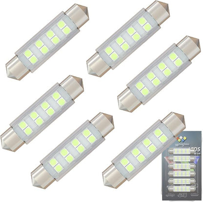 Festoon 578 LED Bulbs,211-2 LED Car Bulb 43mm 44mm Ice Blue,DC 12V 212-2 LED Bulb for Boat RV Automotive Interior Dome Glove box Trunk Lights (Pack 6)