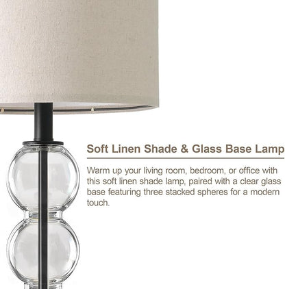 Oneach 25" Glass Table Lamps Set of 2, Black Modern Table Lamps with USB Ports for Living Room, Linen Shade Bedside Lamps for Bedroom, Nightstand, Side Table (Bulbs not Included)