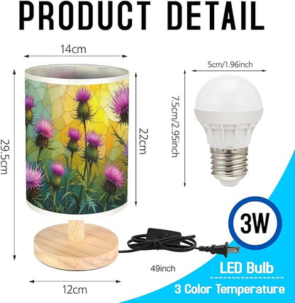 Thistle Table Lamp LED 3-Color Pressed Bedside, Thistle Shade Lamp with Wood Base for Bedroom Living Room Desk Office