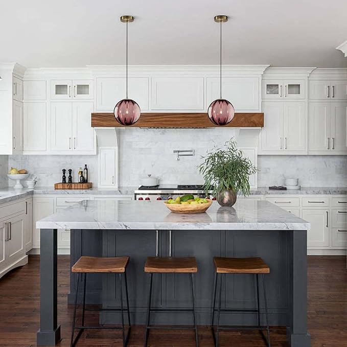 KCO Lighting Modern Globe Pendant Light Contemporary Small Gold Pendant Lighting Kitchen Island Lights Small Glass Hanging Lights (Burgundy-7.9”)