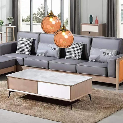 7.8 Inches Orange Glass Globe Pendant Lights Fixtures E26 Modern Farmhouse Glass Ball Pendant Lighting with Gold Brass Finish (Orange)
