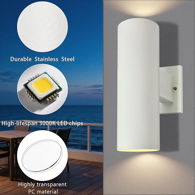 Modern Outdoor Wall Lights,Stainless Steel, 23W 3000K Integrated LED Cylinder Up Down Wall Sconce Porch Lighting IP65 Waterproof Patio Wall Light Fixture for House Porch Entryway