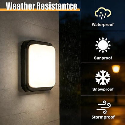 LANFU LED Modern Square Outdoor Wall Sconce Light 3000K Outside Light for House Patio, Black Warm White, IP64 Waterproof Exterior Wall（7inch）