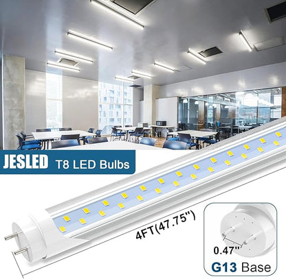 JESLED 4FT LED T8 Type A+B Tube Lights, 24W(65W Equivalent), 3200LM, 6000K, Single or Double End Powered, Plug and Play or Ballast Bypass, 4 Foot T10 T12 Fluorescent Bulbs Replacement, Clear(16-Pack)