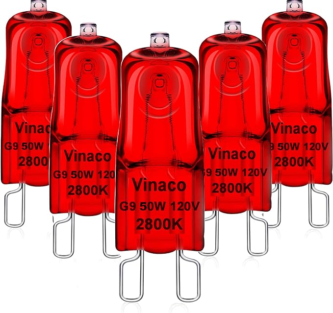 Vinaco G9 Heat Lamp Bulbs for Reptile, Dimmable Night Red UVA UVB Reptile Heat Lamp G9, 2 Pin Base Mini G 9 Halogen Bulbs 50W 120V, Infrared Heat Lamp for Bearded Dragon Gecko Turtle Lizard