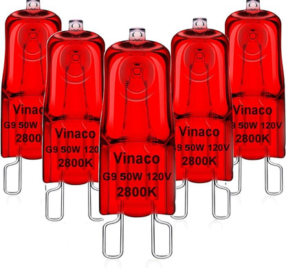 Vinaco G9 Heat Lamp Bulbs for Reptile, Dimmable Night Red UVA UVB Reptile Heat Lamp G9, 2 Pin Base Mini G 9 Halogen Bulbs 50W 120V, Infrared Heat Lamp for Bearded Dragon Gecko Turtle Lizard