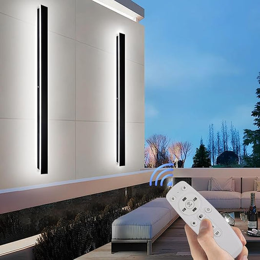 2pcs Modern Long Outdoor Wall Light 79in Black Exterior Wall Lighting IP65 Waterproof Garage Outdoor Wall Sconce 3000K-6000K Dimmable LED Lights Linear Wall Light for House Porch Patio