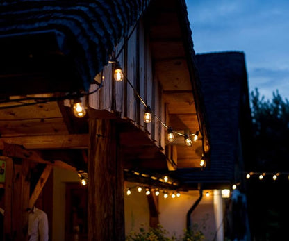 Hometown Evolution, Inc. E26 Commercial String Lights with 16 Gauge Wire (100 Foot 50 Socket, A15 LED 9 Diode 1 Watt Bulbs)