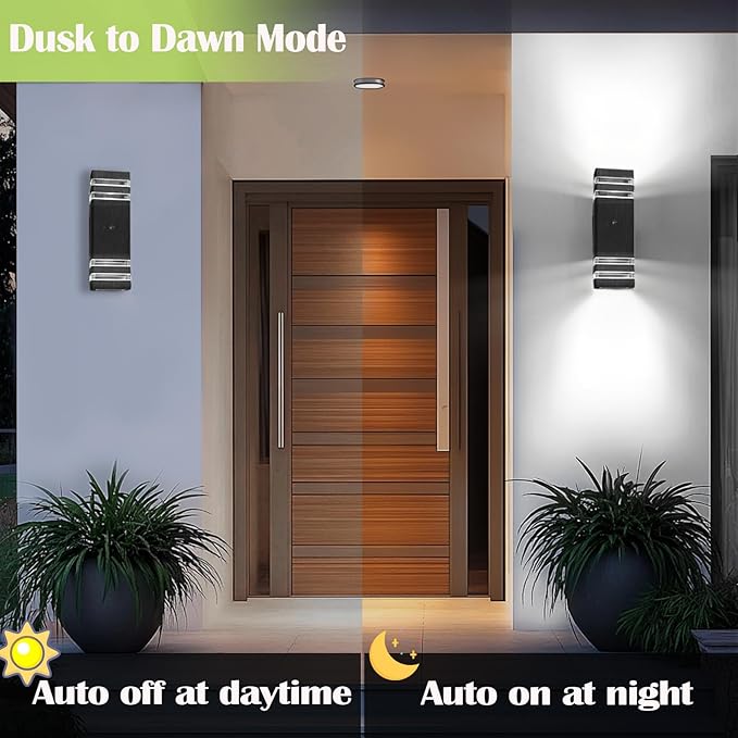 Motion Sensor Outdoor Lights for House, Porch Lights Outdoor Wall Lights Dusk to Dawn, IP65 Waterproof Exterior Lighting Fixtures, Black Aluminum Square Up and Down Lights Modern Wall Sconces 1 Pack