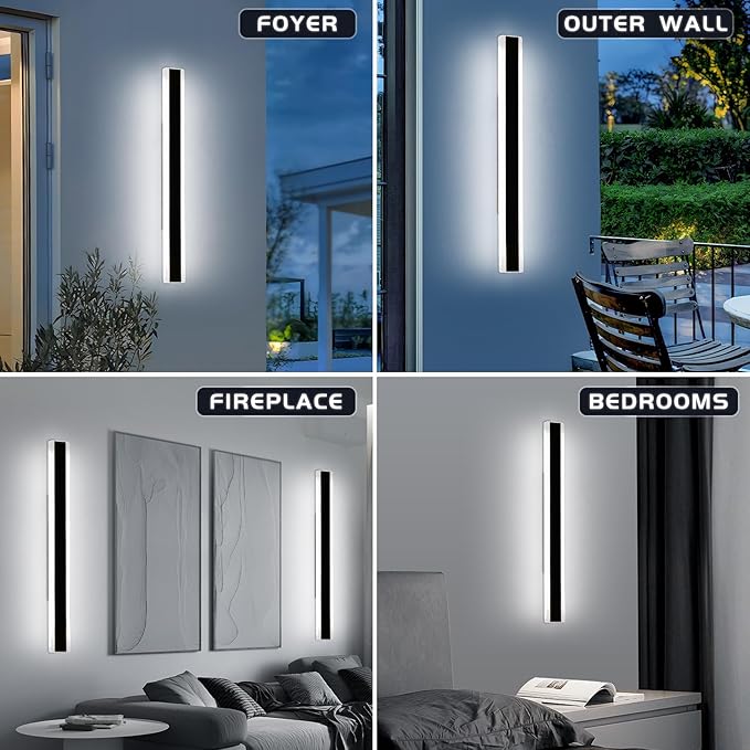 Mikeru 39.3inch Long Led Wall Light, 6000k Cool White Modern Outdoor Wall Light Ip65 Waterproof Black Acrylic Porch Exterior Lighting Fixtures, Exterior Wall Mount Lights for Garage Front Door