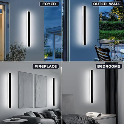Mikeru 39.3inch Long Led Wall Light, 6000k Cool White Modern Outdoor Wall Light Ip65 Waterproof Black Acrylic Porch Exterior Lighting Fixtures, Exterior Wall Mount Lights for Garage Front Door