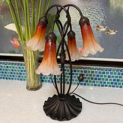 Bieye L10699 Lily Flower Blown Glass Accent Table Lamp for Living Room Bedroom Decoration (4-Light, Orange)