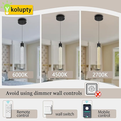 Modern Pendant Lights Kitchen Island Black Crystal Mini Pendant Light with Dimmable LED 2700K-6000K,Bubble Crystal Chandelier Dining Room and Bar - 1 Pack