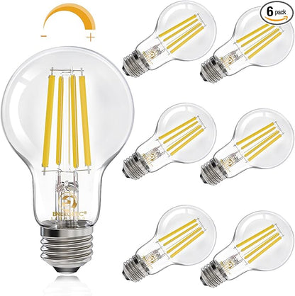Energetic Dimmable A19 LED Edison Light Bulb, 12W Equivalent 100W, 1600LM High Brightness, 4000K Cool White, Clear Antique LED Filament Bulb for Home, Bathroom, E26 Standard Base, 6-Pack