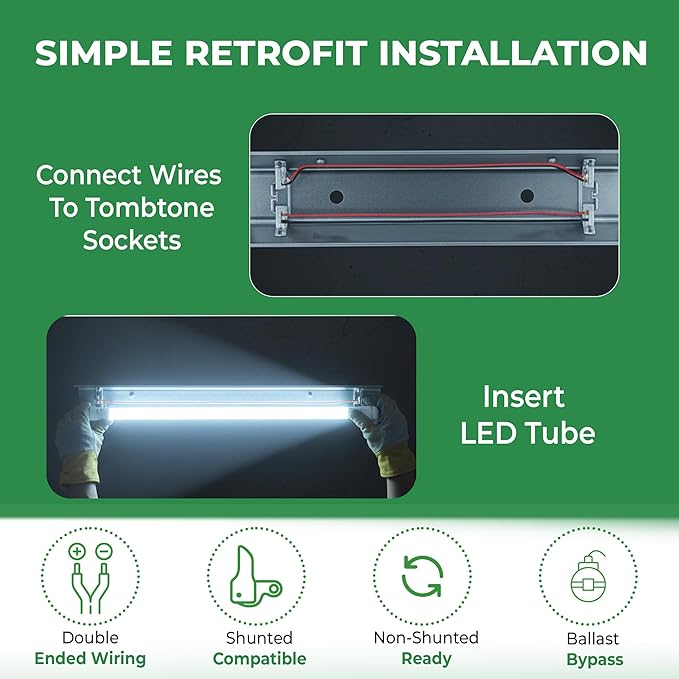 E2 LIGHTING 4FT Emergency T8 LED Tube Light, 18W 2300lm 4000K, 2-in-1 Regular and Battery Backup Tube, 90-Min Emergency Time, Double Ended Wiring, AC 120-277V, DLC ETL Listed LED Shop Light